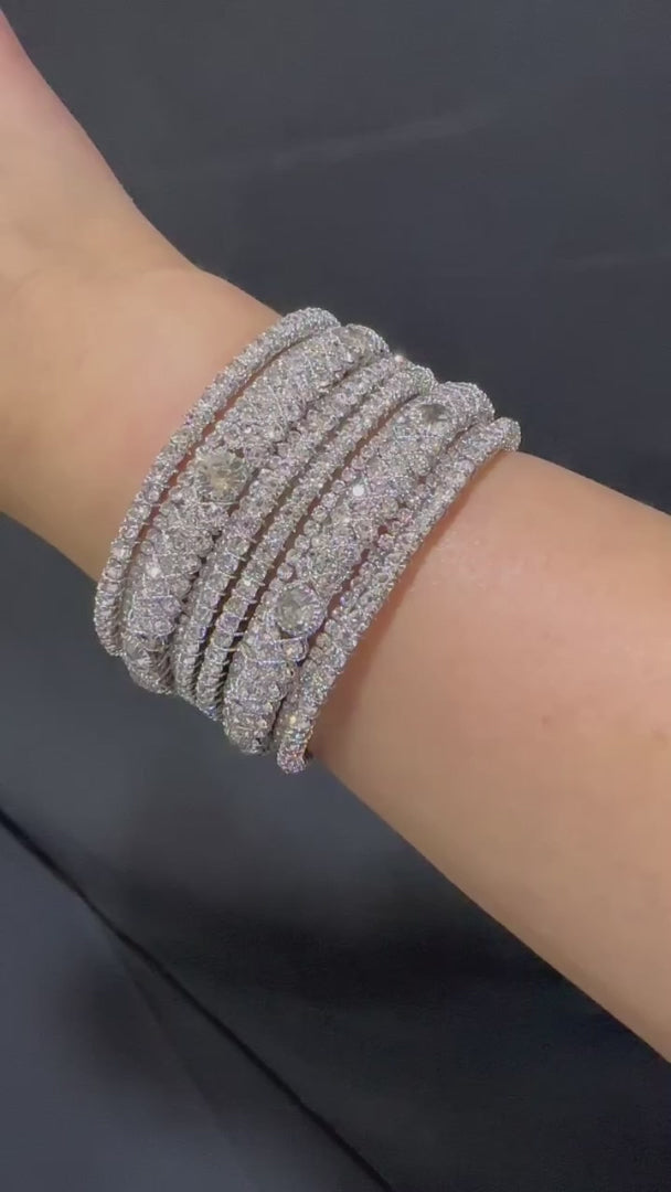 Set of 6 bangles - Pakistani Indian Jewellery - Silver - Video