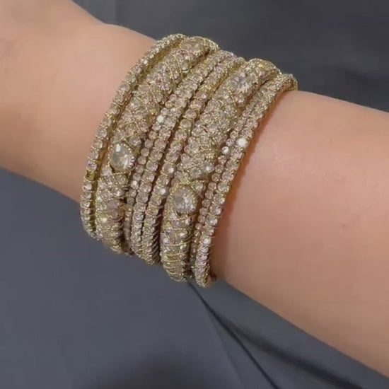 Set of 6 bangles - Pakistani Indian Jewellery - Gold - Video